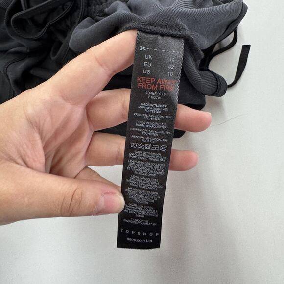 Topshop Dress Womens 10 Black‎ Ruched Drawstring Bodycon T-Shirt Mini Stretch - Picture 5 of 7